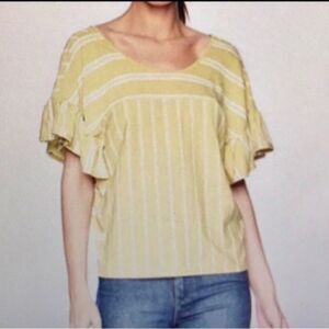 Lucky Brand Yellow and White Blouse Medium